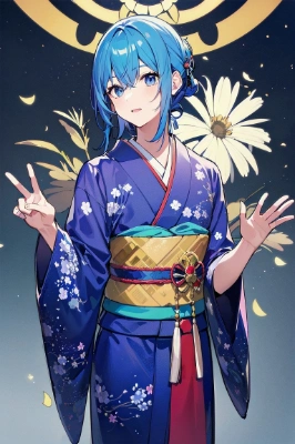 青髪の和服美人