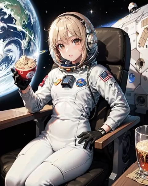 宇宙空間でラーメンを