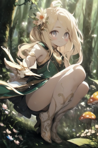 森で採取する金色の髪の少女