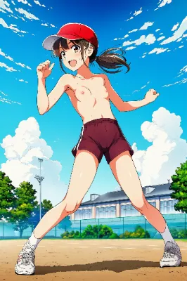 上半身裸+体操着の短パン+赤白帽