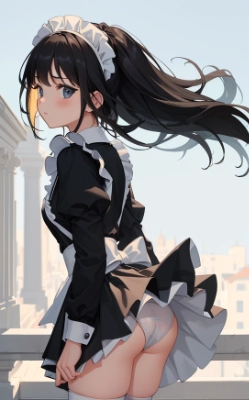 黒髪メイドのパンチラ