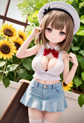 ヒマワリと少女人形