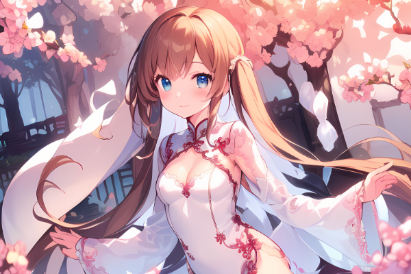 桜とチャイナ少女