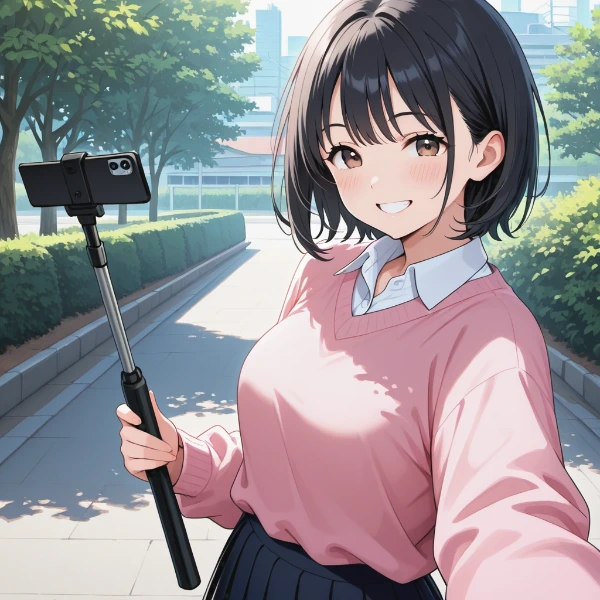 公園の笑顔セルフィー冒険