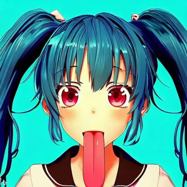 青髪少女のいたずら舌出し