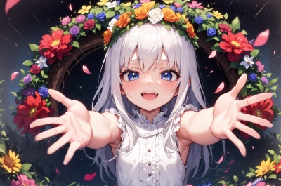 花輪の銀髪少女