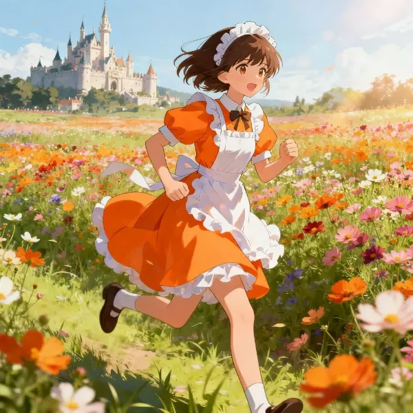 コスモス畑を疾走する何か等身がリアルな少女