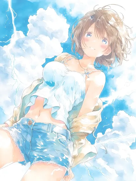雷雲の空に輝く少女の夏。