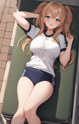 仰向けになっている体操着の女の子