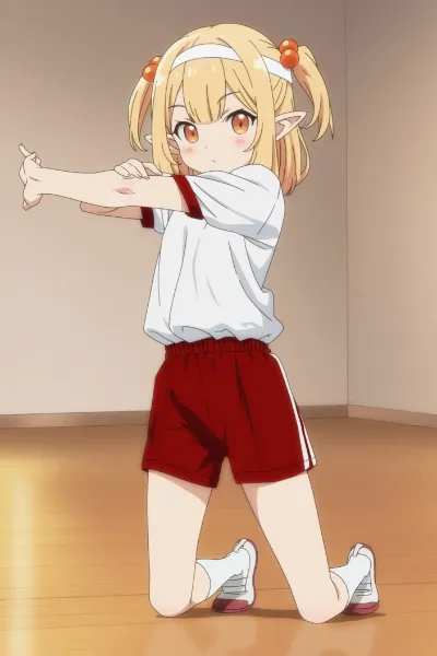 体操着でストレッチするエルフさん