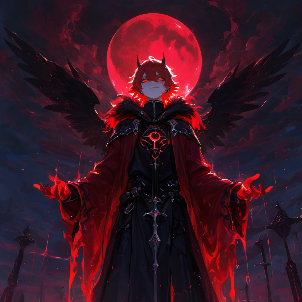 血月の下に立つ悪魔