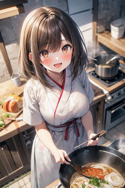 和装の彼女が作るおいしいラーメン２