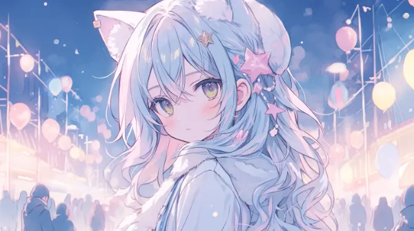 星祭りの夜に輝く猫耳の少女