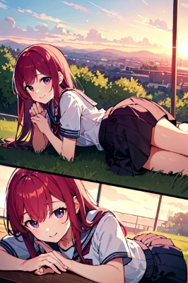 芝生に寝転がる女の子