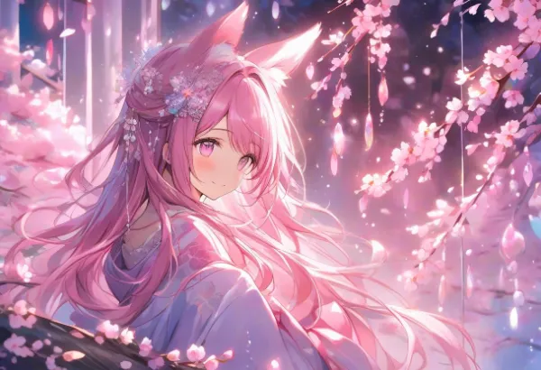 桜の雨、獣耳の少女