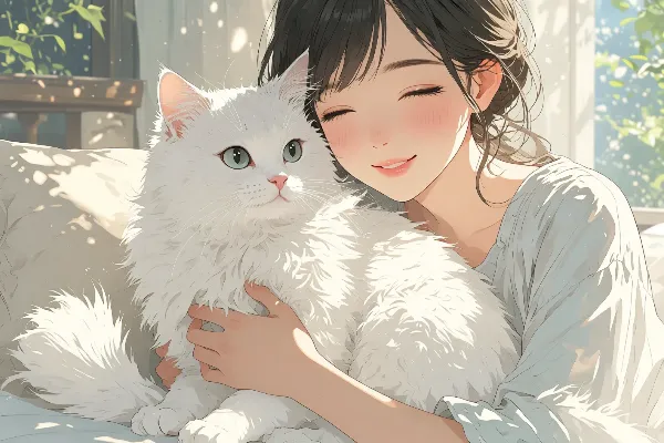白猫との優しい午後の抱擁