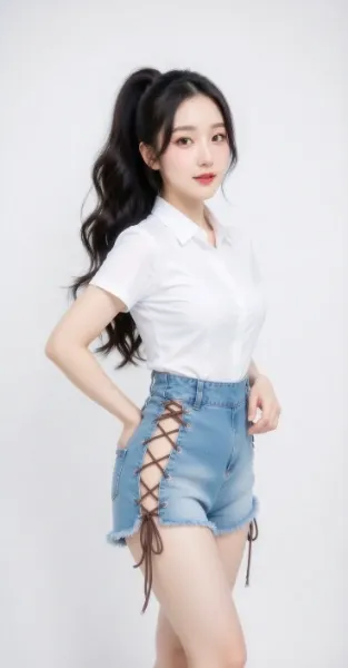 編み上げショートパンツの女の子