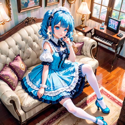 くつろいでる青髪さん
