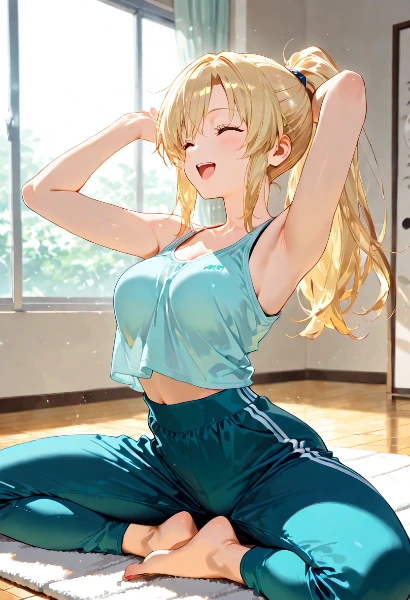 朝陽に輝く活力のストレッチ