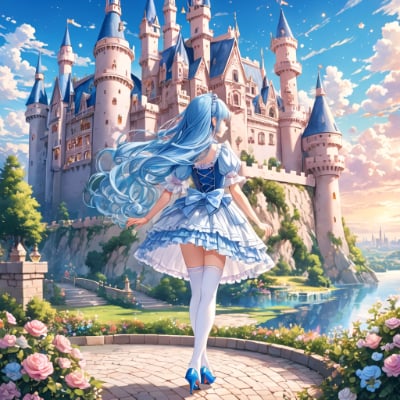 青髪姫の後ろ姿