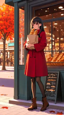 ベーカリーで買い物をした女性