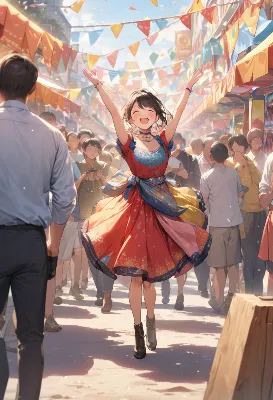 祭りの真ん中で舞う少女の笑顔