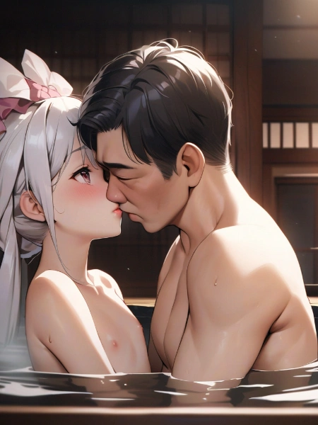 おじさんとキスする女の子　家族風呂