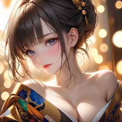 金色の光に輝く浴衣美人