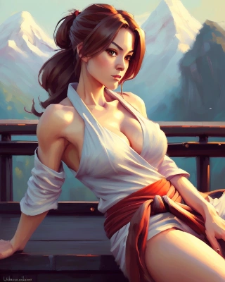 山と和風女性。