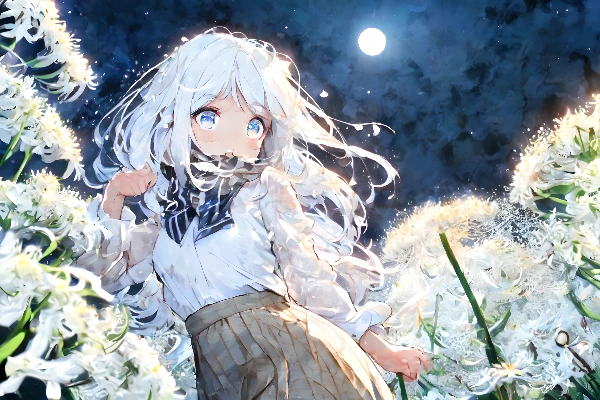 白い彼岸花と月