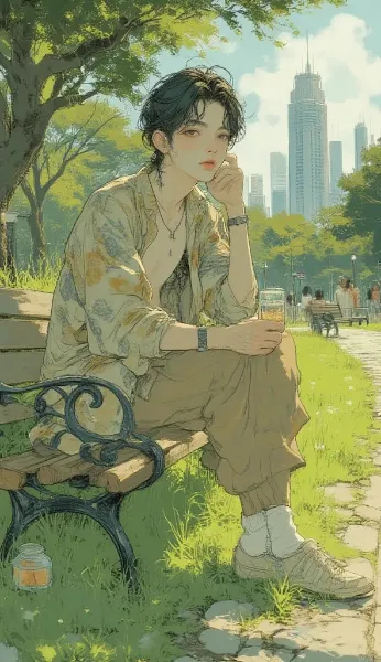 【AIイラスト】南米のオアシスでチルアウト！イビラプエラ公園の「優しい彼」に癒される