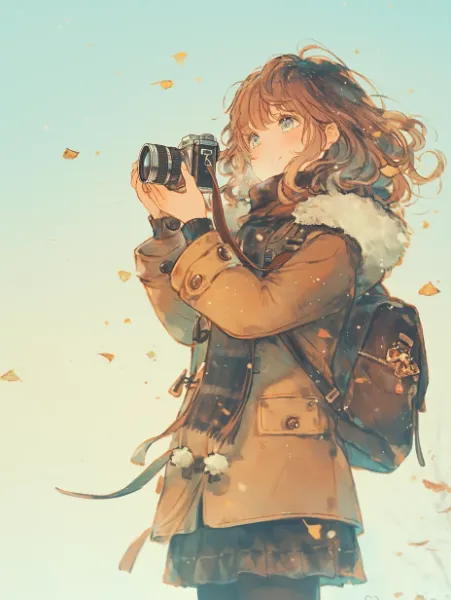 秋風に舞う少女のシャッター。