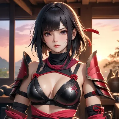 夕陽に佇む紅蓮のくノ一