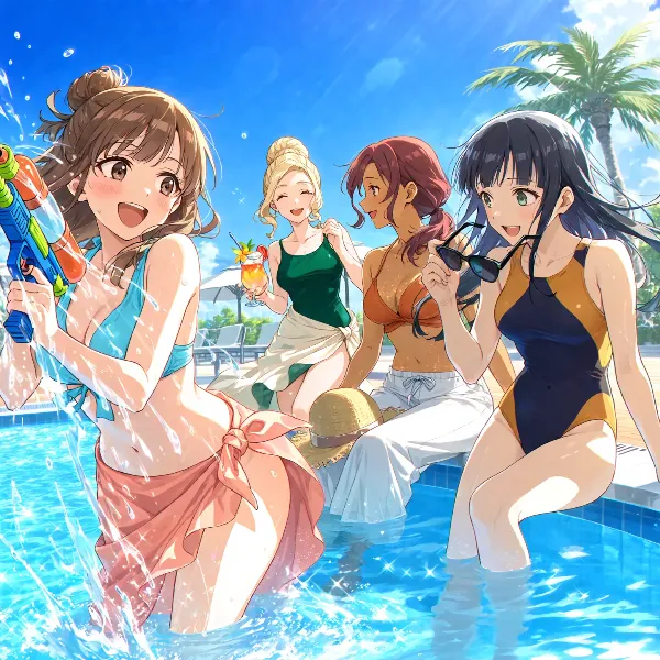 南国プールで水しぶきと笑顔の夏