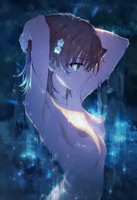 腋見せのポーズをして水浴びする御坂