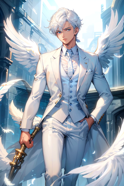 天使な、白髪短髪男性(2枚)