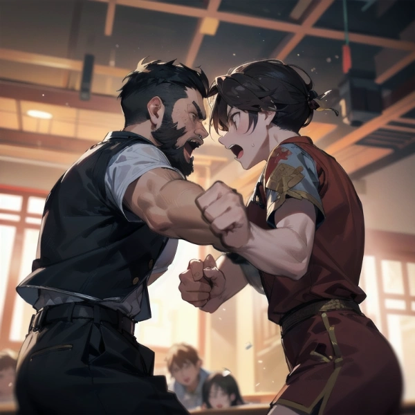 「俺は今日先生（あんた）を超える！」「よく吼えた！」