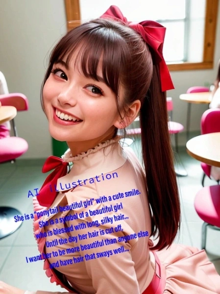 笑顔のポニーテール美少女／“赤いリボン”プロンプトの一例を追記