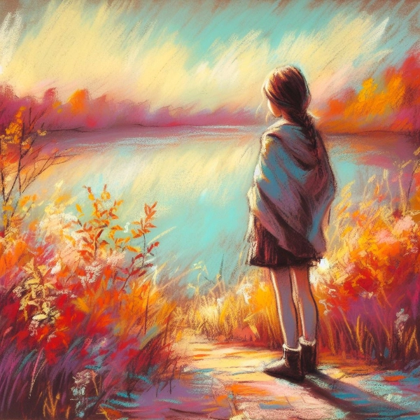 湖畔に佇む少女