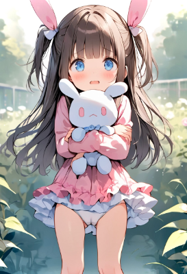 ぬいぐるみを抱える少女