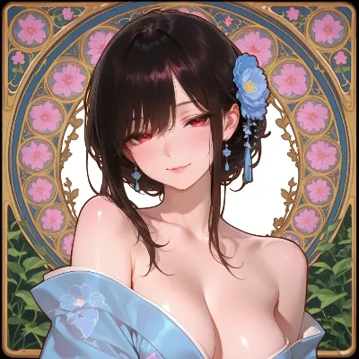 青花の微笑む美女