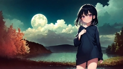 秋夜の湖畔