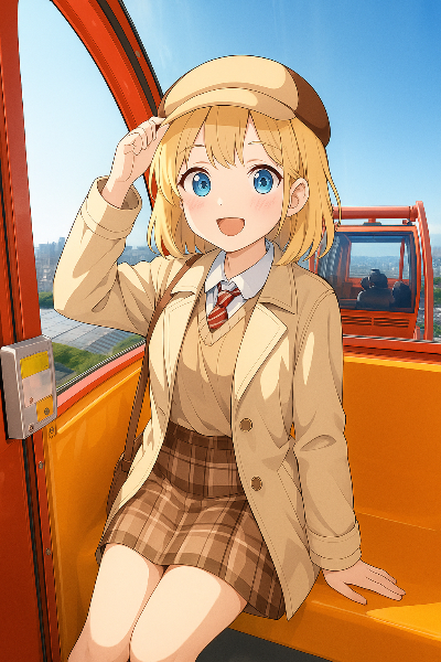 観覧車で秋を楽しむアメリア・ワトソン