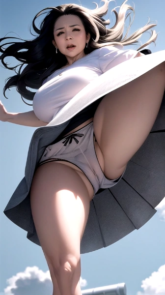 風でパンチラする熟女