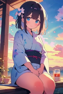 秋の空と着物女子