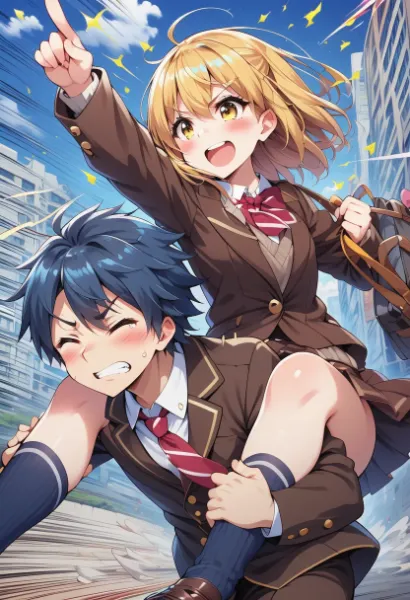 彼女「学校に遅刻するわよ急いで!」彼「その前に降りろよ!」