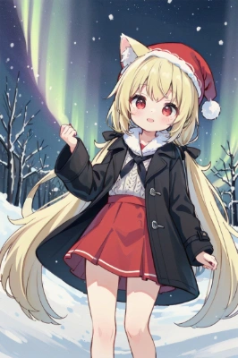 オーロラと狐娘