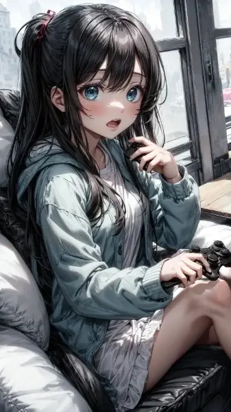 テレビゲームに熱中していた女の子