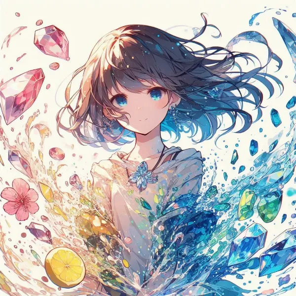 宝石の波に包まれる少女の夢
