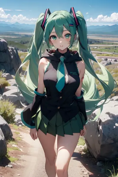 初音ミク、荒野を歩く